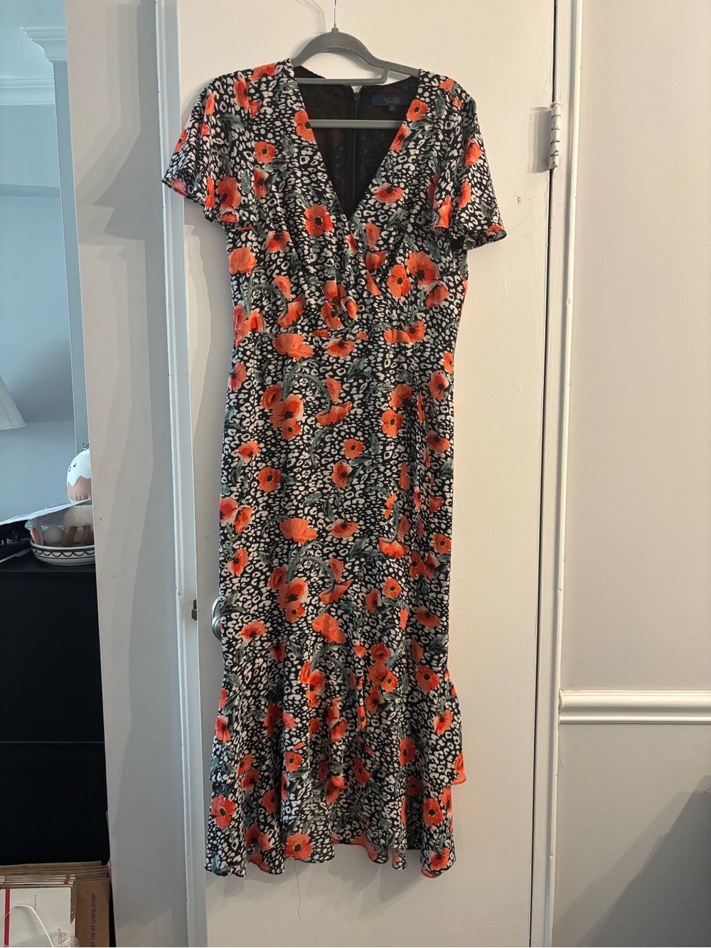 Rachel Rachel Roy Floral Wrap Maxi Dress in Black and Coral poppy floral ruffle - Picture 3 of 7